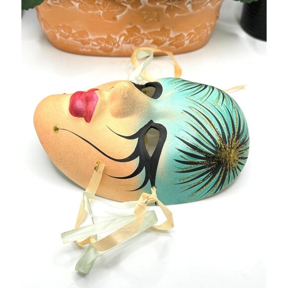 Hand-Painted Ceramic Venetian Mask With Ribbon Ties - Picture 3 of 8